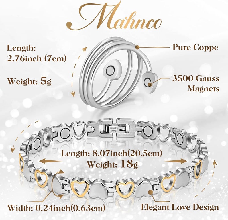 Mahnco Lymph Detox Magnetic Bracelet, Titanium Bracelet for Women, Lymphatic Drainage Ring&Bracelet with 3500 Gauss Magnets-Jewelry Gift Set with Adjustment Tool - Image 4